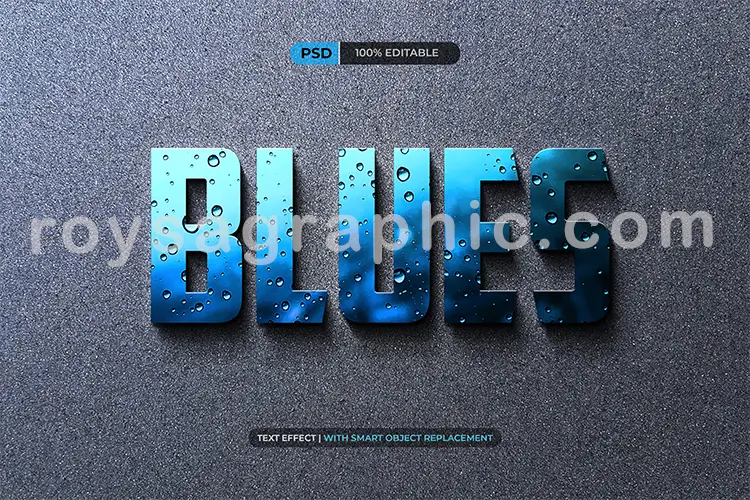 تکست افکت انعکاسی blue فرمت لایه باز فتوشاپ